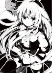  1girl anceril_sacred long_hair looking_at_viewer mishima_kurone monochrome original smile solo thigh-highs very_long_hair 