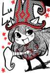  :d alternate_costume animal_ears colored green_dew hat long_hair lulu_(league_of_legends) monochrome open_mouth pointy_ears pointy_shoes pop_art smile staff witch_hat yordle 