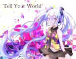  1girl blue_hair copyright_name hatsune_miku headset long_hair navel necktie pink_eyes ru skirt solo tell_your_world_(vocaloid) twintails very_long_hair vocaloid 