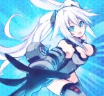  1girl :d aqua_eyes bare_shoulders black_heart breasts choujigen_game_neptune cleavage gloves kami_jigen_game_neptune_v long_hair looking_at_viewer mishima_kurone noire open_mouth smile solo symbol-shaped_pupils thighhighs twintails very_long_hair white_hair 