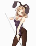  1girl animal_ears billiards bowtie brown_eyes brown_hair bunny_tail bunnysuit character_request cue_stick detached_collar miso_(de-ra) pantyhose rabbit_ears short_hair tail wrist_cuffs 