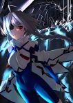  1girl ahoge blazblue bodysuit cape eyepatch hell_machina_(1009056) highres nu-13 red_eyes silver_hair 