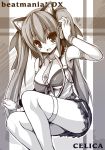  1girl animal_ears breasts long_hair looking_at_viewer monochrome smile solo syroh twintails 
