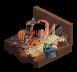  animated animated_gif armchair black_cat bottle box broken_glass bubble cardboard_box cat chair closed_mouth crack cracked_floor crate day decomposedmaw drunk empty_bottle glass hiccup hole_in_floor indoors isometric knocked_over light_particles light_rays looping_animation lounge_chair messy_room milk_bottle nightstand no_humans on_chair open_door open_mouth original paper papers pixel_art scattered_paper slouching table too_many wooden_floor wooden_table 