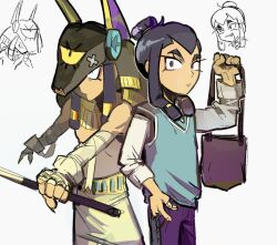  1boy angry arabian_clothes black_eyes black_hair brawl_stars finx_(brawl_stars) long_hair simple_background smile solo solo_focus white_background 