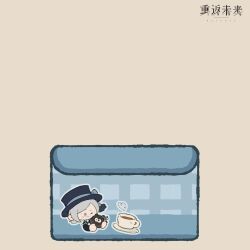  5girls :d ^_^ animated animated_gif beret bird black_coat black_dress black_gloves black_hat blue_bow blue_coat blue_eyes boater_hat book bow brown_gloves brown_hair cake cake_slice carbuncle_(reverse:1999) checkered_hairband chibi chinese_commentary closed_eyes coat commentary_request copyright_name creature cup dress duck envelope flower food gloves grey_background grey_eyes grey_hair grey_hat grey_sweater hairband hands_on_own_cheeks hands_on_own_face hat hat_bow highres liang_yue_(reverse:1999) logo long_hair looping_animation low_twintails marcus_(reverse:1999) matilda_bouanich medium_hair multiple_girls newsboy_cap official_art one_side_up open_book pants piggy_bank reverse:1999 scarf smile sonetto_(reverse:1999) sparkle sweater twintails two_side_up vertin_(reverse:1999) white_dress white_gloves white_pants white_scarf 