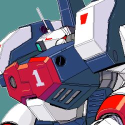  blue_background choujikuu_yousai_macross commentary_request energy_cannon green_assault_visor lowres macross matagitii mecha mecha_focus missile_pod no_humans oekaki pixel_art portrait reactive_armor robot science_fiction sketch upper_body vf-1 vf-1a vf-1a_armored 