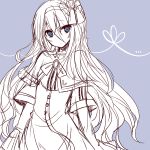  1girl blue_background blue_eyes long_hair mishima_kurone monochrome simple_background sketch solo very_long_hair 