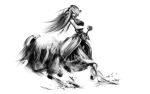  animal_ears centaur centorea_shianus drawfag hand_on_hilt horse_ears long_hair monochrome monster_girl monster_musume_no_iru_nichijou sword weapon 