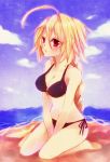  1girl ahoge bikini blazblue blonde_hair lambda-11 swimsuit yuya_(oshidori) 