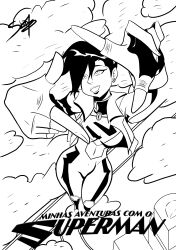  1girl absurdres black_hair bodysuit breasts clark_kent comic_cover commentary cover cover_page cover_sketch dc_comics greyscale highres lineart monochrome multicolored_bodysuit non-web_source shin_art69 short_hair supergirl supergirl_(2026) supergirl_(my_adventures_with_superman) superhero_costume superman superman_(series) superman_logo taut_bodysuit taut_clothes tomboy two-tone_bodysuit two-tone_suit 