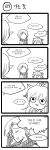  4koma :3 ashe_(league_of_legends) comic green_dew greyscale hat highres jewelry korean league_of_legends long_hair lulu_(league_of_legends) monochrome necklace pointy_ears ponytail scarf sweatdrop tiara varus witch_hat yordle 