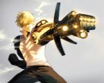  abaraya black_sclera blonde_hair cyborg genos onepunch_man prosthesis prosthetic_arm short_hair yellow_eyes 