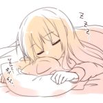  1girl closed_eyes long_hair lowres lying mishima_kurone monochrome on_stomach translation_request zzz 