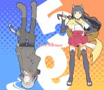  anabuki_tomoko animal_ears birthday black_hair blue_background choker cigarette dated dots elizabeth_f_beurling fox_ears fox_tail grey_hair hakama hakama_skirt hand_in_pocket happy_birthday highres holster japanese_clothes katana knife kukri leather_boots leather_jacket long_hair no_pants number orange_background panties pantyhose patterned patterned_background sandals scabbard scarf sheath smoke smoking strike_witches sword tabigarasu tail thighhighs traditional_clothes underwear weapon white_panties 