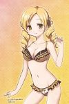  1girl blonde_hair bra breasts cleavage dated drill_hair hair_ornament looking_at_viewer mahou_shoujo_madoka_magica navel panties signature smile solo tomoe_mami touyama_maki twin_drills underwear underwear_only yellow_eyes 