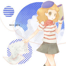 bemani beret french_girly hat jiruta non-web_source orange_hair paper pop'n_music rie-chan shirt skirt striped_clothes striped_shirt 