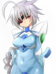  1girl ahoge blazblue bodysuit eyepatch kitayama_miuki mecha_musume nu-13 red_eyes silver_hair 