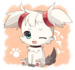  character_request chibi green_eyes mishima_kurone paw_print simple_background smile solo wink 