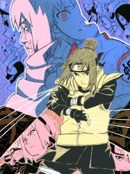  blonde_hair blue_eyes character_request chiyo_(naruto) commentary deidara_(naruto) english_commentary facial_mark forehead_protector haruno_sakura hatake_kakashi highres iwagakure_symbol mask mixed-language_commentary mouth_mask naruto_(series) naruto_shippuuden old old_woman puppet red_eyes sasori_(naruto) short_hair solarsel_jump sunagakure_symbol uzumaki_naruto whisker_markings 