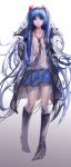  1girl blue_eyes blue_hair hatsune_miku highres kinven kneehighs long_hair skirt solo twintails very_long_hair vocaloid 