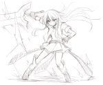  1girl anceril_sacred long_hair mishima_kurone monochrome original simple_background skirt solo sword weapon white_background 