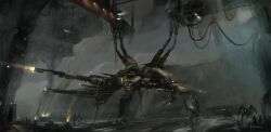  cable eve_online georg_hilmarsson glowing grey_theme hangar highres indoors military_vehicle people scenery science_fiction spacecraft standing vehicle_focus 