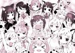  &gt;_&lt; 6+girls anastasia_(idolmaster) animal_costume animal_ears armpits bell blush bow cardigan cat_ears cat_paws character_request closed_eyes collar drill_hair fang frills futaba_anzu glasses hair_bow heart hime_cut honda_mio idolmaster idolmaster_cinderella_girls jewelry jingle_bell jougasaki_mika jougasaki_rika kamijou_haruna kanzaki_ranko lion_ears locket long_hair maekawa_miku maid maid_headdress multiple_girls necktie open_mouth paw_pose paws pendant puffy_sleeves sajou_yukimi shibuya_rin shimamura_uzuki short_hair short_sleeves sleeveless sweatdrop takamine_noa tears twintails u_(the_unko) wink 