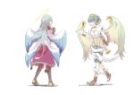  2boys angel archangel_gabriel_(p&amp;d) archangel_michael_(p&amp;d) blue_hair glasses green_hair halo madocca multiple_boys puzzle_&amp;_dragons red_eyes scroll simple_background stone_tablet white_background wings 