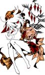  1girl alternate_costume barefoot flandre_scarlet hair_over_one_eye hat looking_at_viewer midriff red_eyes shirt silver_hair simple_background skirt solo touhou toutenkou white_background wings 