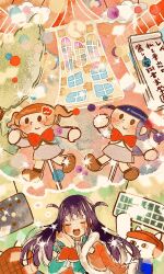  1girl :d aiguillette aijo_karen analog_clock ascot bad_id bad_twitter_id badge baseball_bat baseball_helmet black_socks blue_shirt blunt_bangs blush bow bowtie brown_hair brown_shoes cat character_cutout chibi clock clock_tower closed_eyes closed_mouth clouds colorful commentary_request dot_nose epaulettes facing_viewer fur-trimmed_jacket fur_trim green_jacket grey_jacket grey_skirt hand_up hands_clasped_in_delight hands_up helmet highres imagining interlocked_fingers jacket jacket_on_shoulders long_hair long_sleeves nijiko_(c2cs4q) open_clothes open_jacket open_mouth own_hands_clasped own_hands_together purple_hair red_bow red_bowtie red_jacket red_sash sash school_uniform scoreboard seisho_music_academy_school_uniform shirt shoes shoujo_kageki_revue_starlight shoulder_sash sidelocks skirt smile socks solid_oval_eyes sparkle speech_bubble star_(symbol) suzudaru_cat thought_bubble tower translation_request tree tsuyuzaki_mahiru two_side_up white_ascot white_cat white_shirt 