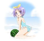  bikini blush fruit hiiragi_tsukasa holding holding_fruit lucky_star one-piece_swimsuit one_piece_swimsuit short_hair sinko swimsuit watermelon 