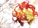  blush food itou_noiji long_hair red_hair seifuku shakugan_no_shana shana skirt snow snowing thighhighs uniform wallpaper 