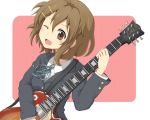  brown_eyes brown_hair guitar hirasawa_yui instrument k-on! maazyu school_uniform seifuku short_hair solo wink 