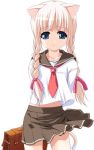   blush catgirl long_hair midriff seifuku skirt tail uniform  