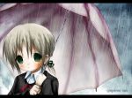  bad_id green_eyes highres kyohei liselsia_cesarini ponytail rain ribbon short_hair silver_hair symphonic_rain umbrella 