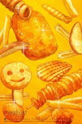  artist_name commission curly_fries food food_focus french_fries haruna_macpro hash_browns highres no_humans original potato_wedges still_life yellow_background yellow_theme 