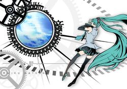  1girl aqua_hair asacom detached_sleeves hatsune_miku komaki_(gigu) lifeline long_hair open_mouth skirt solo thighhighs twintails very_long_hair vocaloid wallpaper zettai_ryouiki 