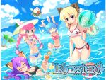  bikini breasts bunnygirl catgirl foxgirl glasses long_hair sheepgirl short_hair swimsuit trickster wallpaper water 