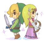  black_eyes blonde_hair bow_(weapon) elbow_gloves gloves hat link long_hair master_sword nintendo pointy_ears princess_zelda shield smile sword the_legend_of_zelda tiara weapon wind_waker 