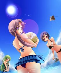  alice_carroll aria ass bikini blue_eyes blue_hair face green_hair hagane7728 lens_flare long_hair mizunashi_akari pink_hair purple_eyes red_eyes short_hair sky swimsuit twintails violet_eyes 