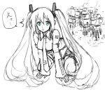  crossover detached_sleeves final_fantasy hatsune_miku long_hair maruyama monochrome twintails very_long_hair vocaloid 