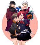  aragaki_shinjirou bad_id beanie blush bow female_protagonist_(persona_3) gun hat headphones jack_frost kida_yu persona persona_3 persona_3_portable pyro_jack sanada_akihiko school_uniform short_hair shorts skirt smile trench_coat trenchcoat weapon 