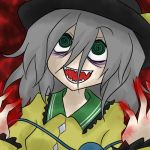  blood crazy creepy fang green_eyes grey_hair hat komeiji_koishi oro_(zetsubou_girl) pale_skin touhou 