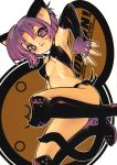  armpits blade_(artist) blade_(lovewn) boots breasts cat_ears elbow_gloves fingerless_gloves gloves highres on_back purple_eyes purple_hair short_hair solo tail violet_eyes 