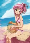  beach beachball bikini blush hinamori_amu makacoon pink_hair ponytail see-through shugo_chara! skinny smile swimsuit yellow_eyes 