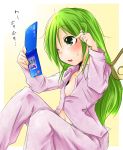  aki_(akikaze_asparagus) alternate_hairstyle autumn_(artist) cirno daiyousei green_eyes green_hair hair_down hair_twirling long_hair navel pajamas solo sticker touhou wings wink 