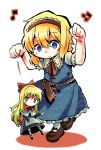  1girl 3speed alice_margatroid blonde_hair blue_eyes dancing musical_note shanghai_doll short_hair touhou 