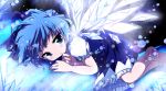 blue blue_eyes blue_hair blush bow child cirno haiiro_(immature) haiiro_(pixiv19995) hair_bow hands lying on_side short_hair touhou wings 