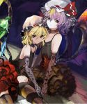  alternate_costume bare_shoulders blonde_hair choker colored_eyelashes elbow_gloves expressionless eyelashes flandre_scarlet flat_chest frills gloves lace multiple_girls pupps purple_hair red_eyes remilia_scarlet short_hair siblings sisters skirt smile touhou 